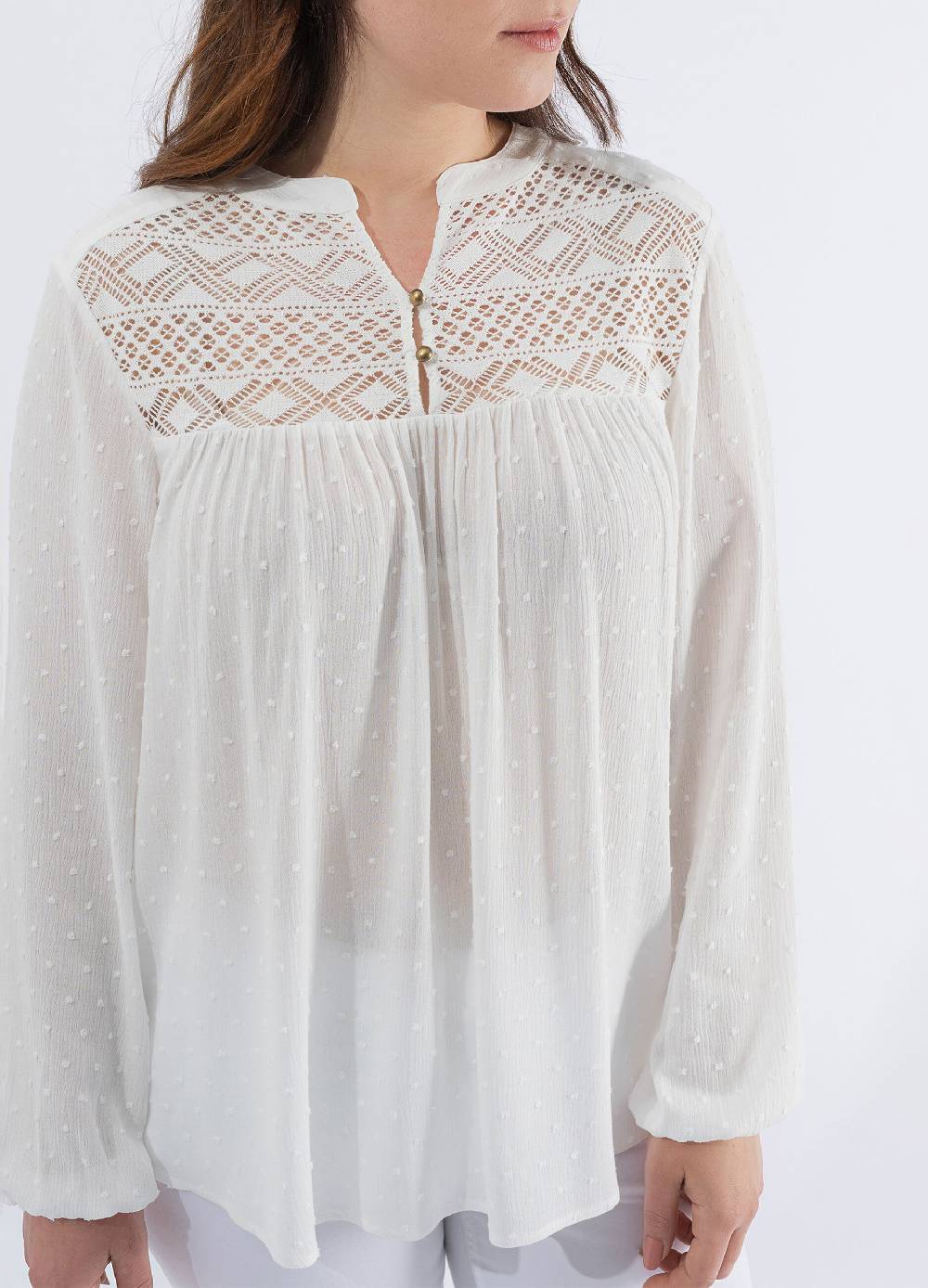 Ovs Blusa Dobby Con Inserto Crochet Curvy