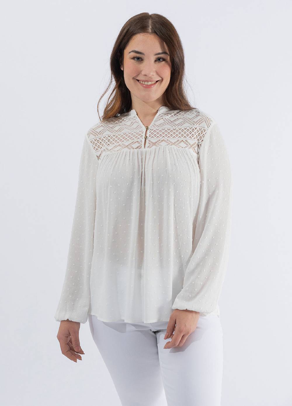 Ovs Blusa dobby con inserto crochet Curvy