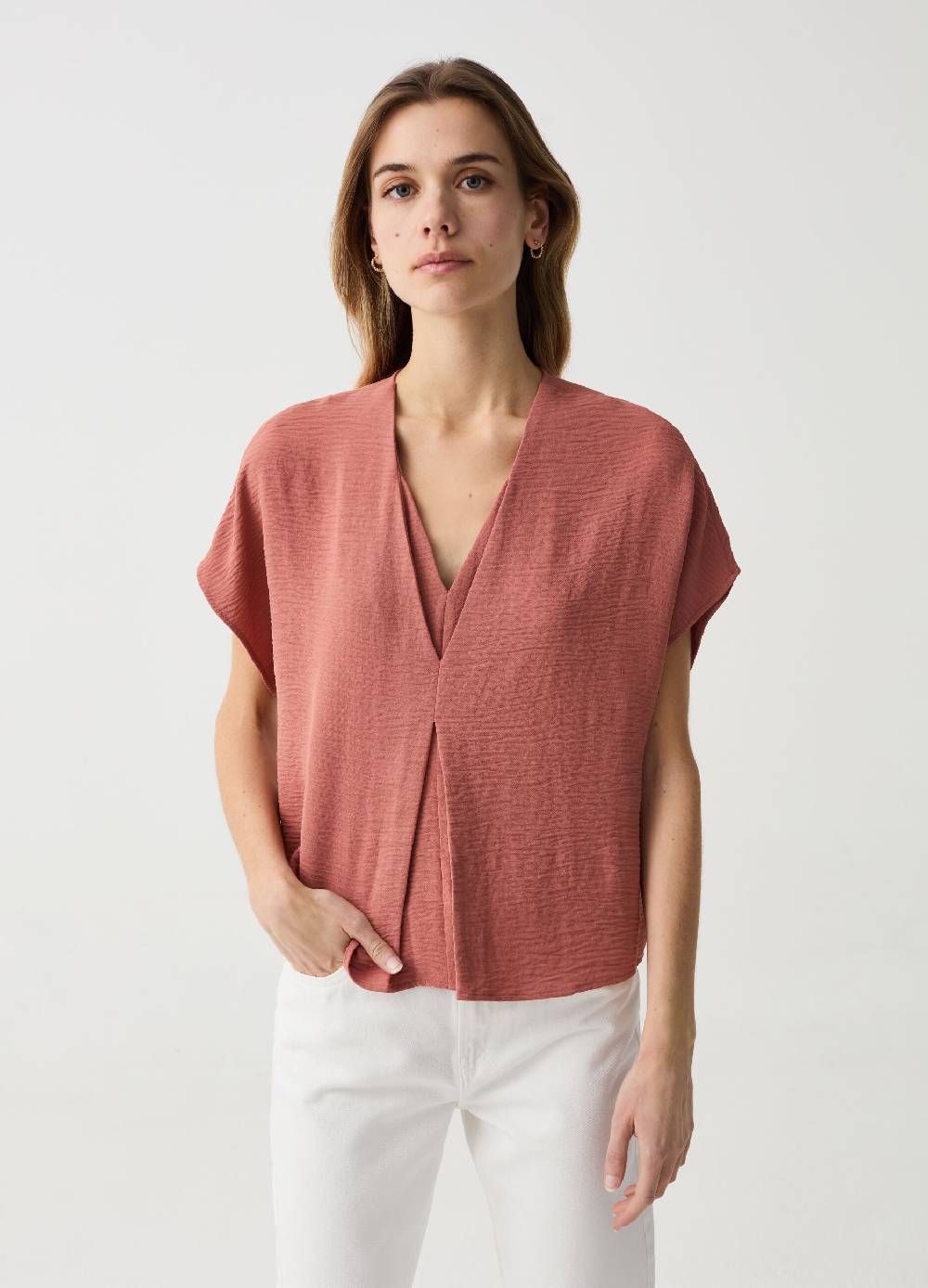 Ovs Blusa effetto crinkle con scollo a V