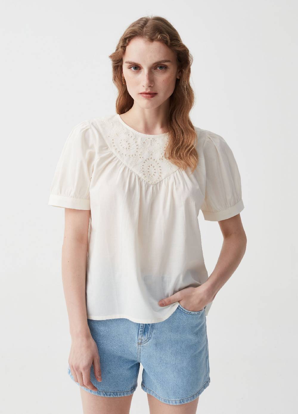 Ovs Blusa In Cotone Con Inserto In Sangallo