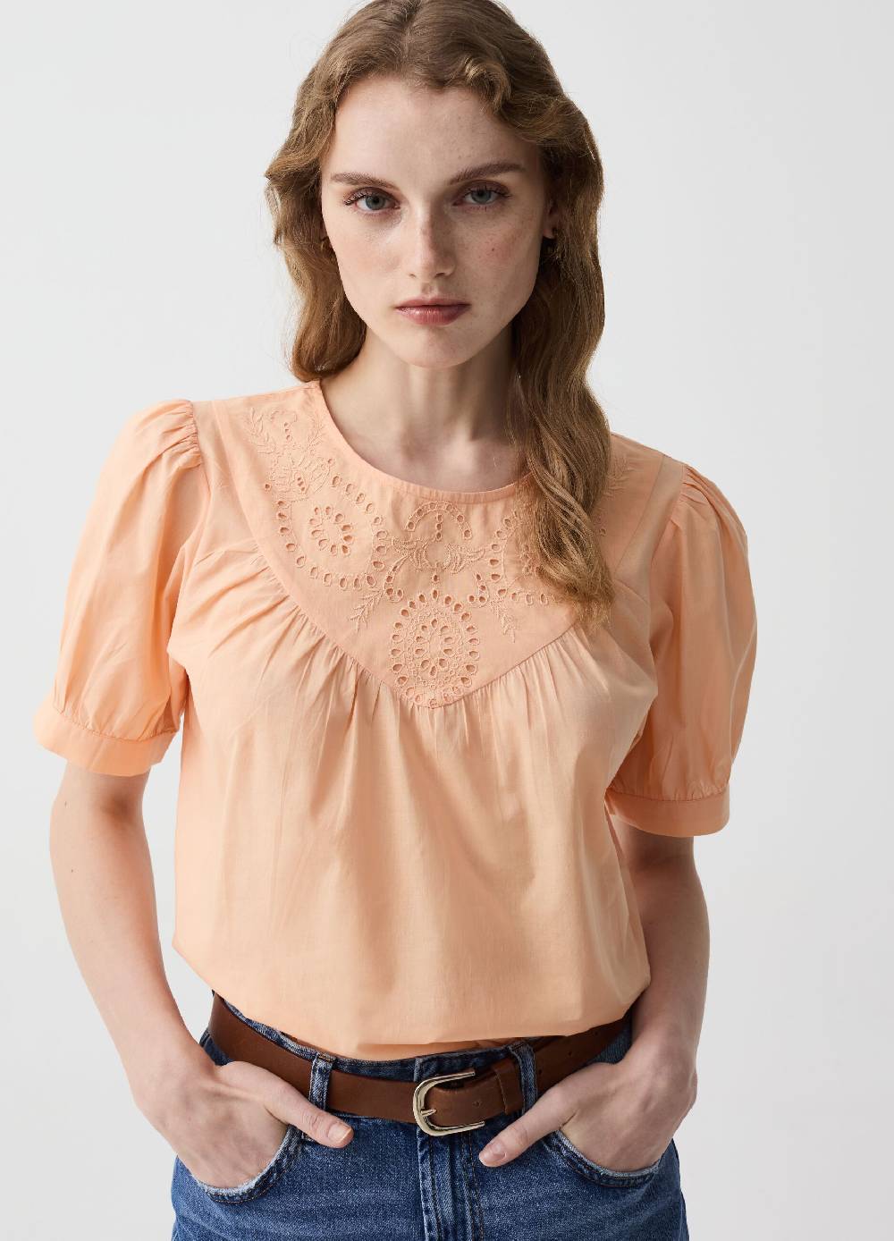 Ovs Blusa In Cotone Con Inserto In Sangallo