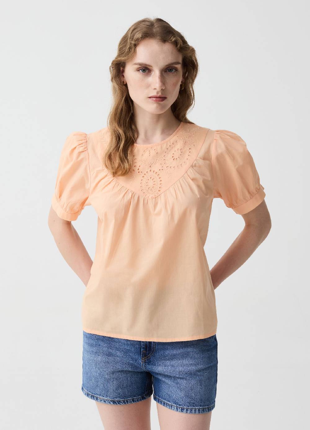 Ovs Blusa in cotone con inserto in sangallo