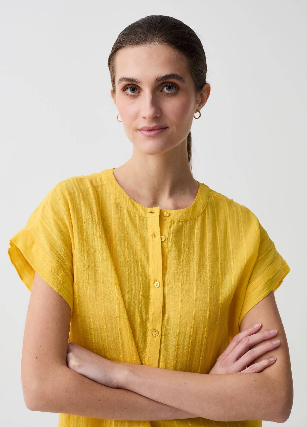 Ovs Blusa In Cotone Dobby Con Scollo Serafino