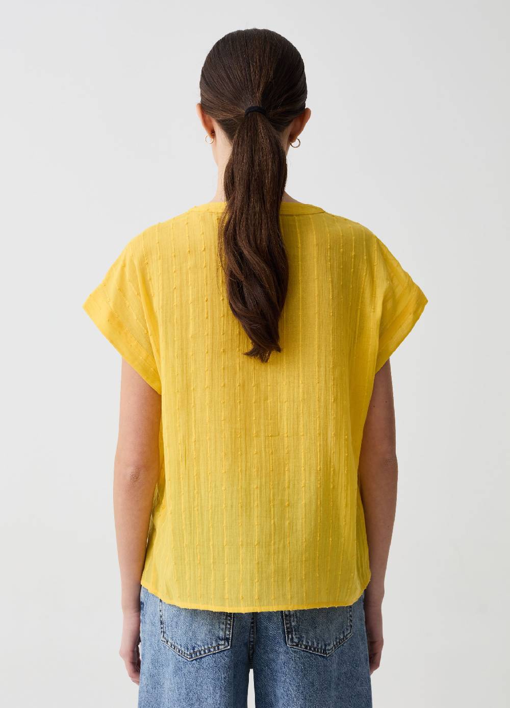 Ovs Blusa In Cotone Dobby Con Scollo Serafino