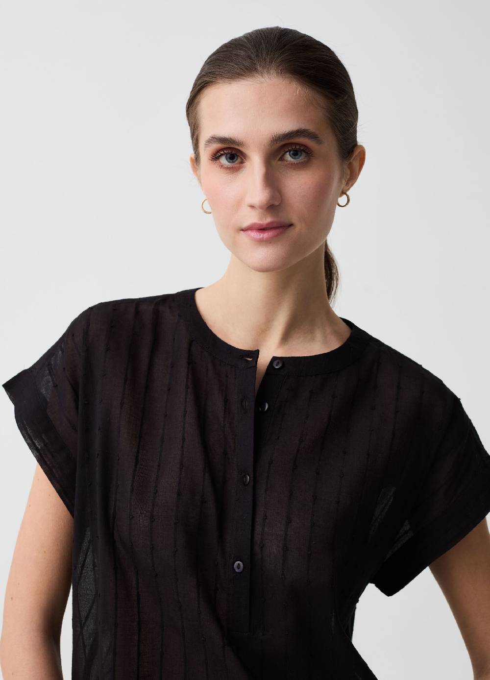 Ovs Blusa In Cotone Dobby Con Scollo Serafino