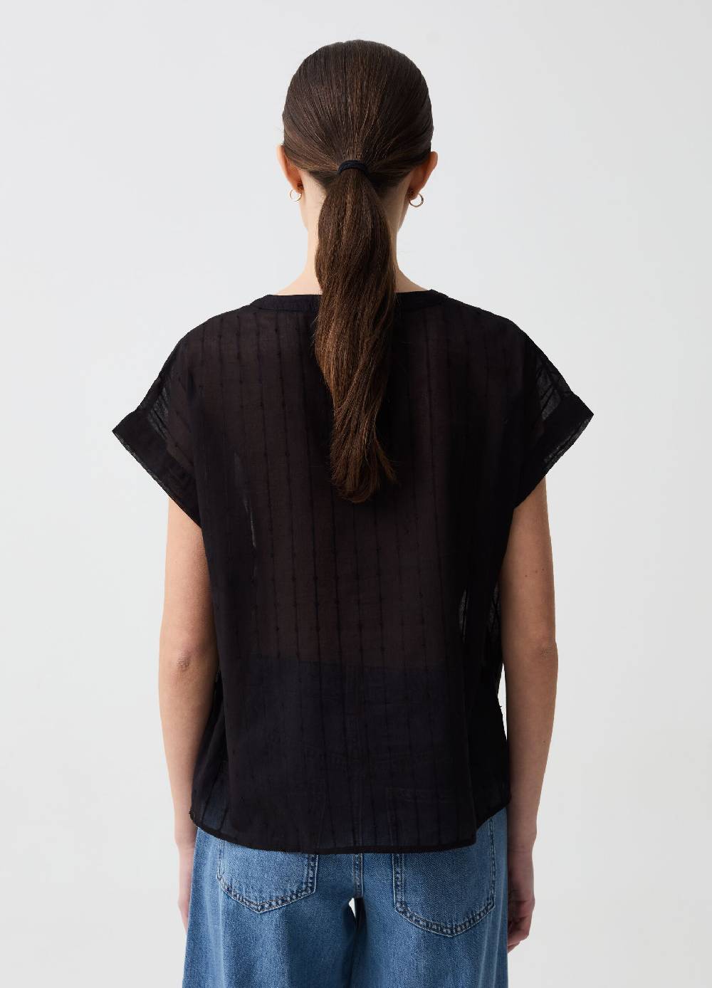 Ovs Blusa In Cotone Dobby Con Scollo Serafino