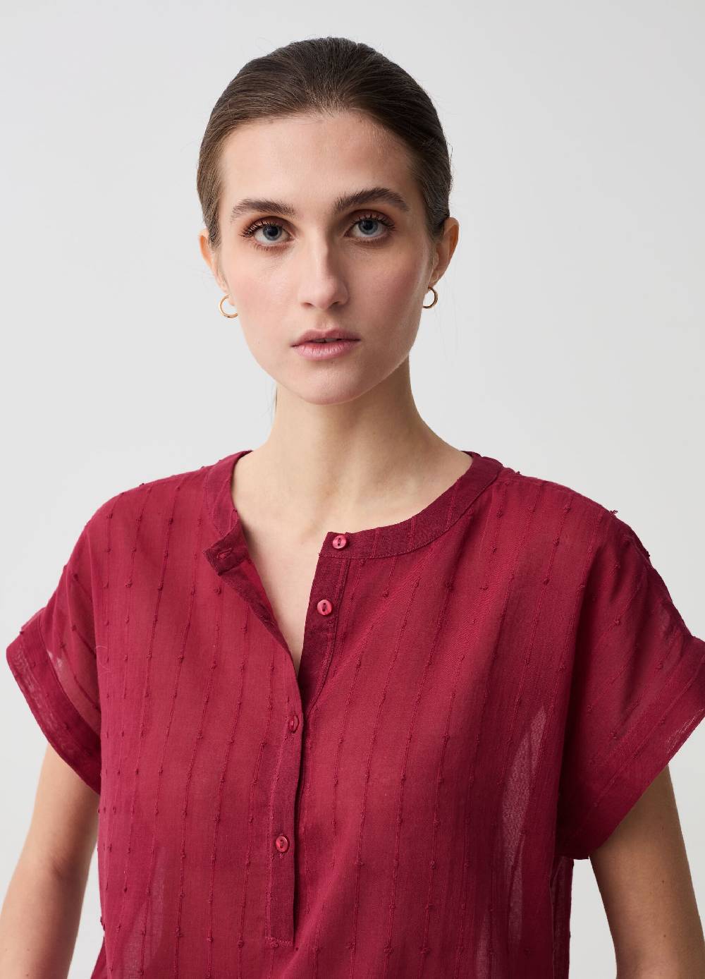 Ovs Blusa In Cotone Dobby Con Scollo Serafino