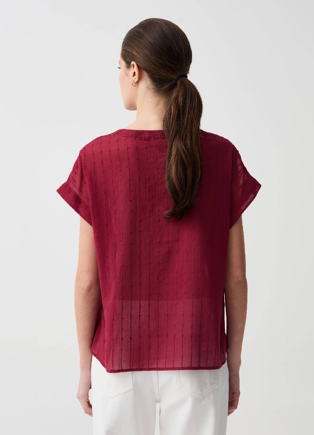 Ovs Blusa In Cotone Dobby Con Scollo Serafino
