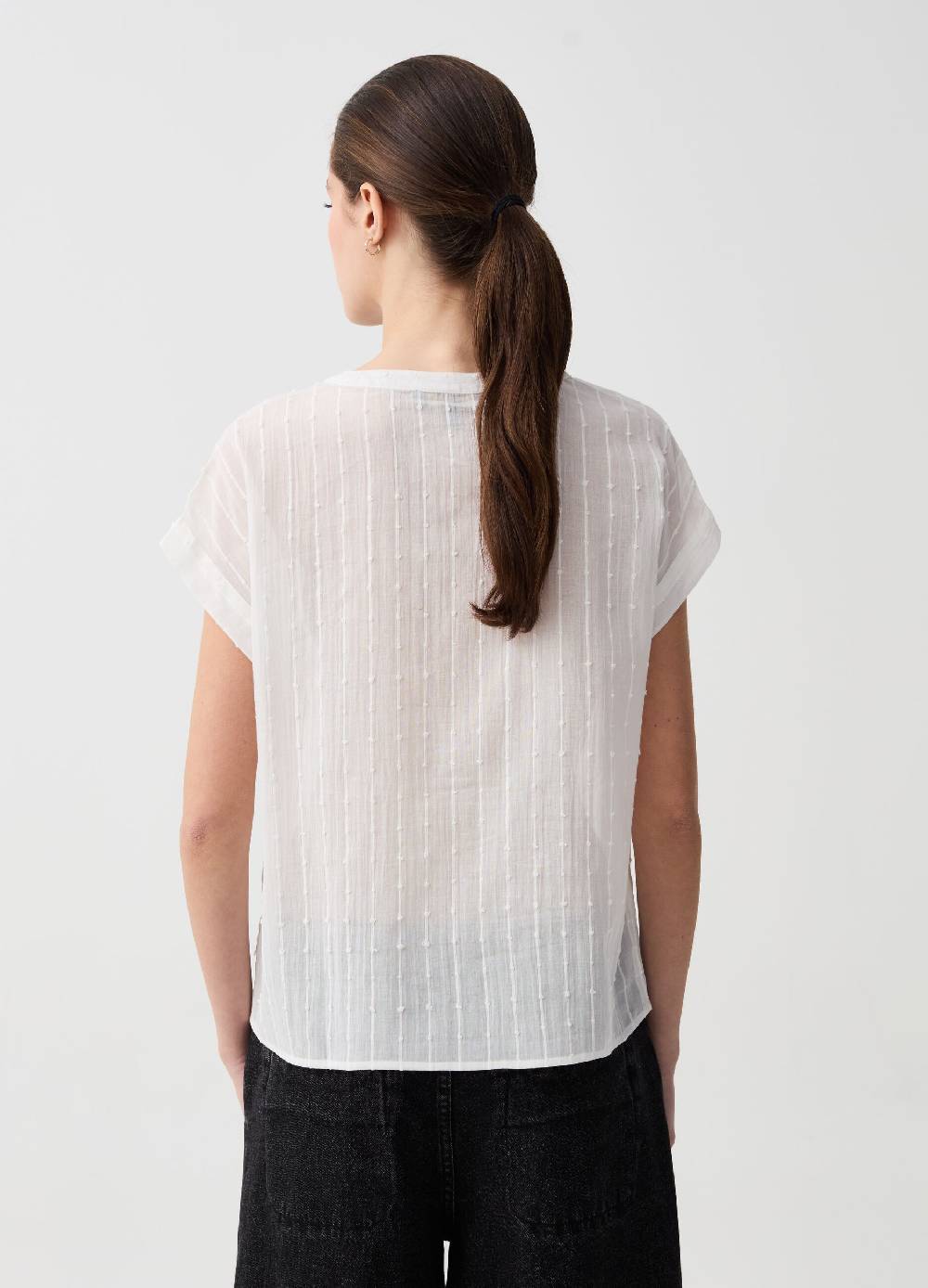 Ovs Blusa In Cotone Dobby Con Scollo Serafino