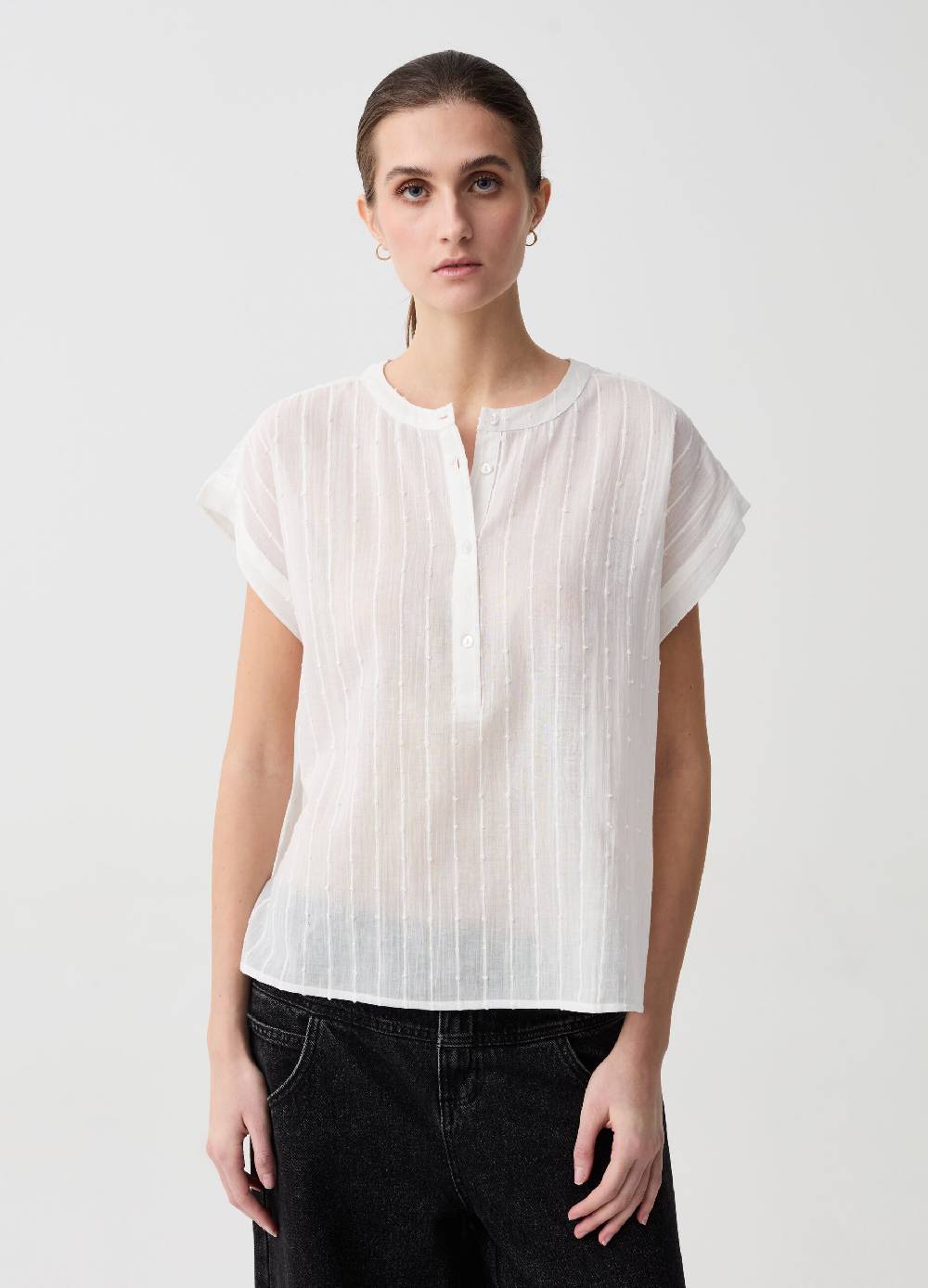 Ovs Blusa In Cotone Dobby Con Scollo Serafino