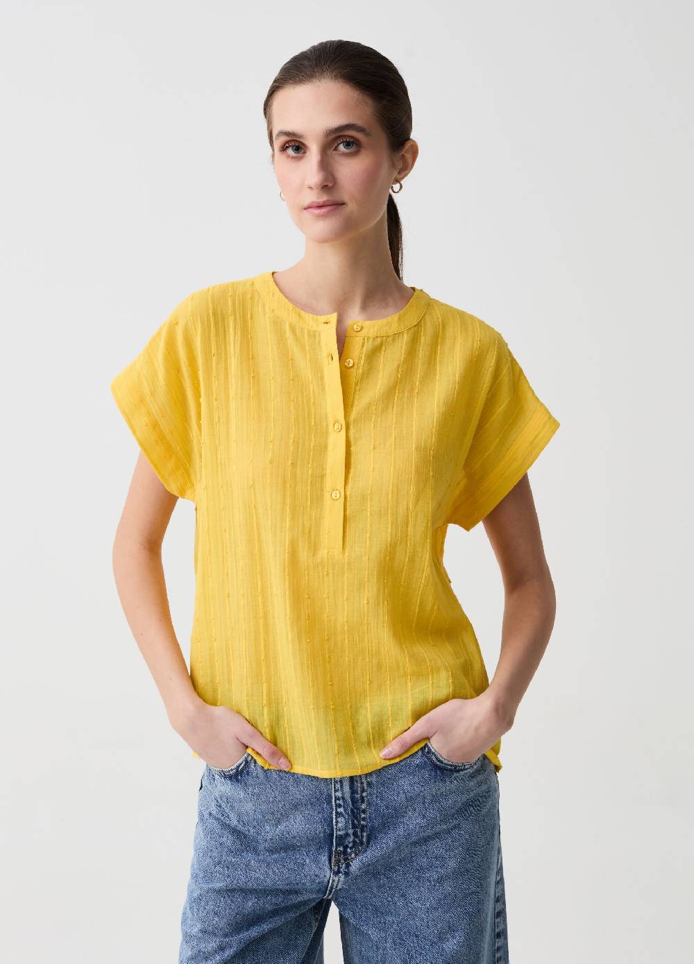 Ovs Blusa in cotone dobby con scollo serafino