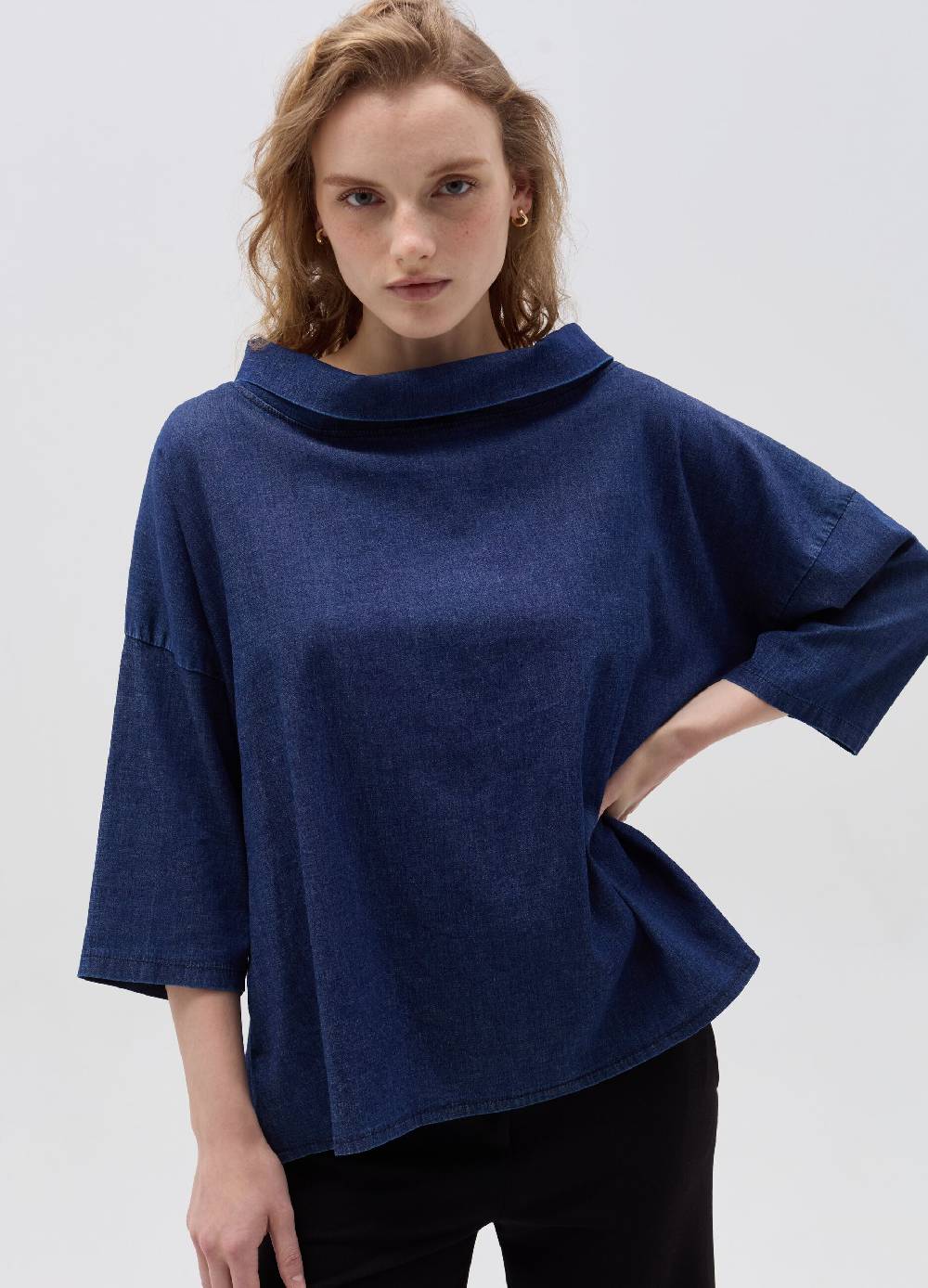 Ovs Blusa In Denim Con Collo Risvoltato