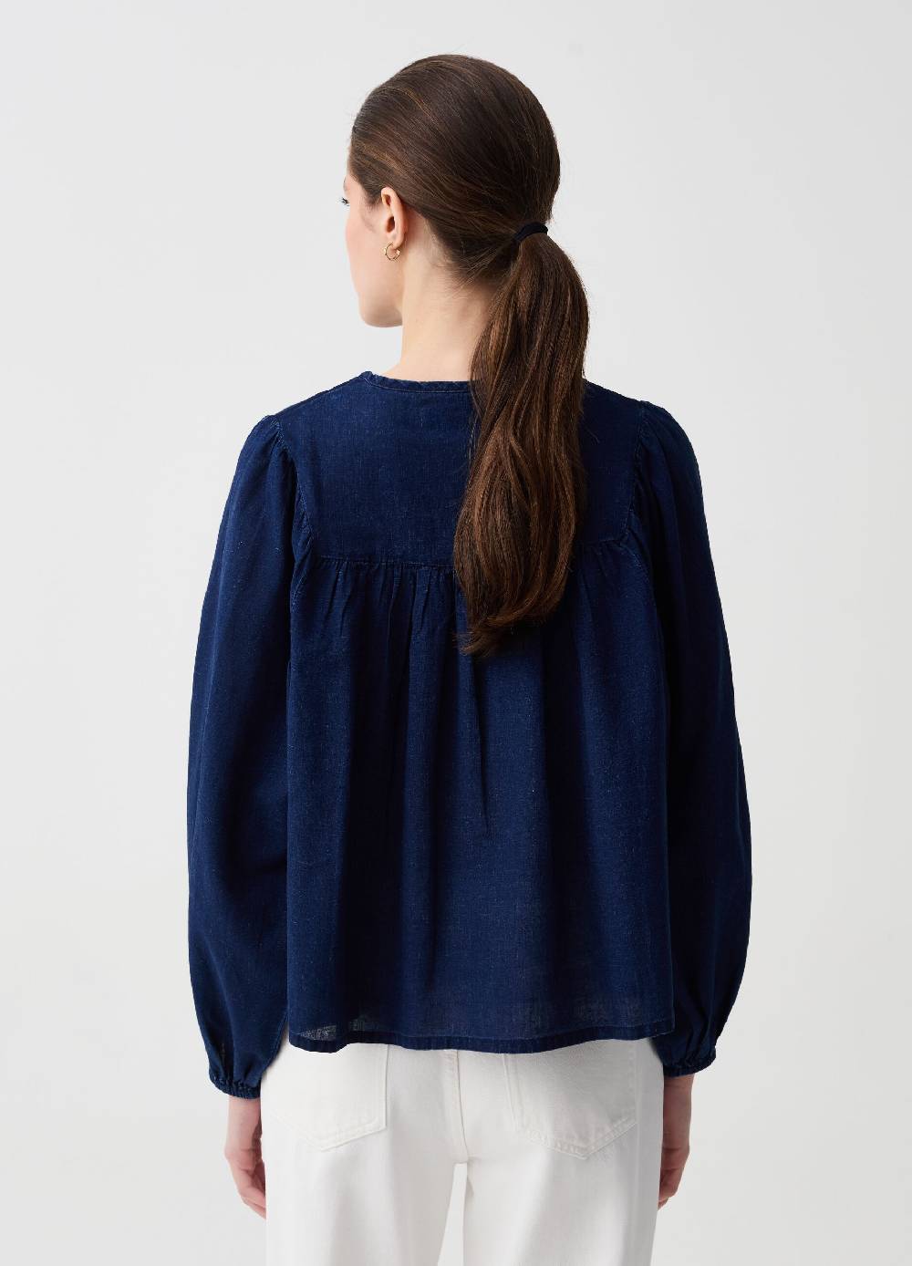 Ovs Blusa In Denim Con Ricamo A Rombi
