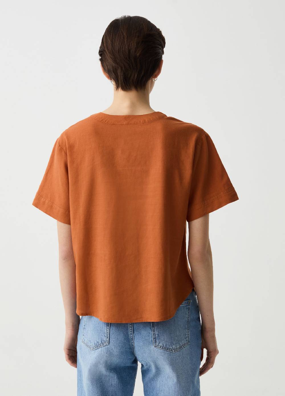 Ovs Blusa In Lino E Viscosa Con Scollo A V