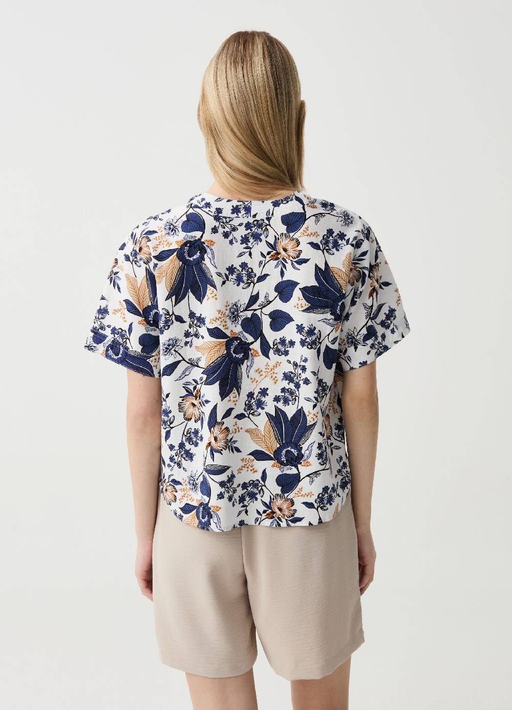 Ovs Blusa In Lino E Viscosa Con Scollo A V