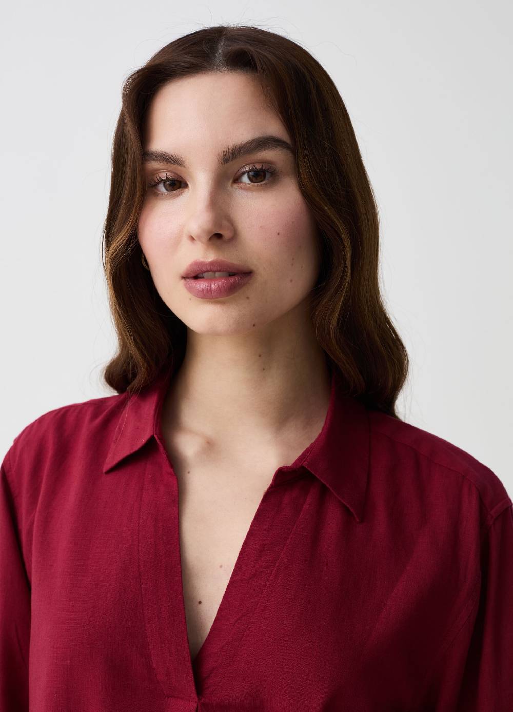 Ovs Blusa In Lino E Viscosa Scollo A Polo