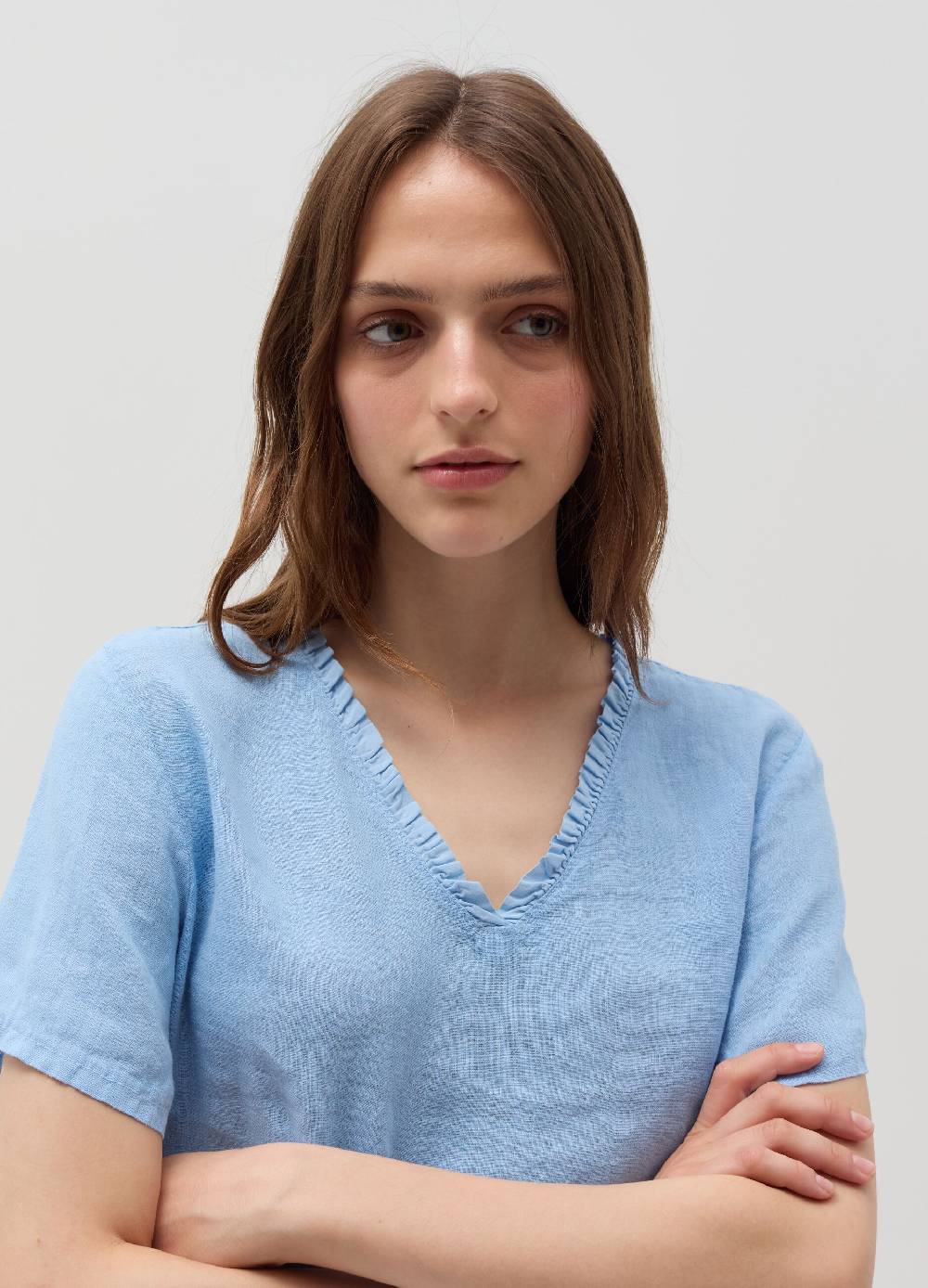 Ovs Blusa In Lino Scollo A V Con Rouche