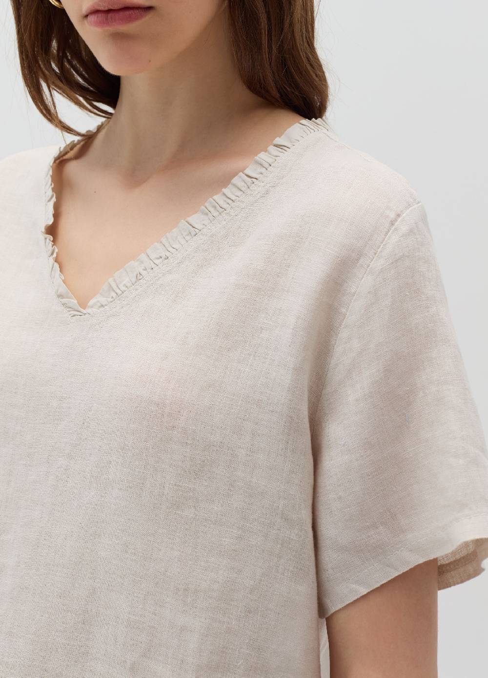 Ovs Blusa In Lino Scollo A V Con Rouche