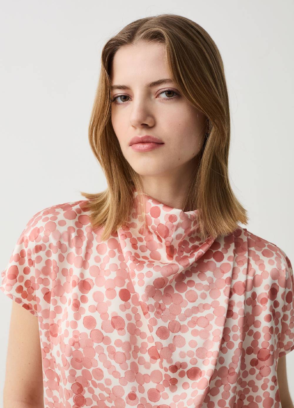 Ovs Blusa In Satin Collo Alto Con Drappeggio