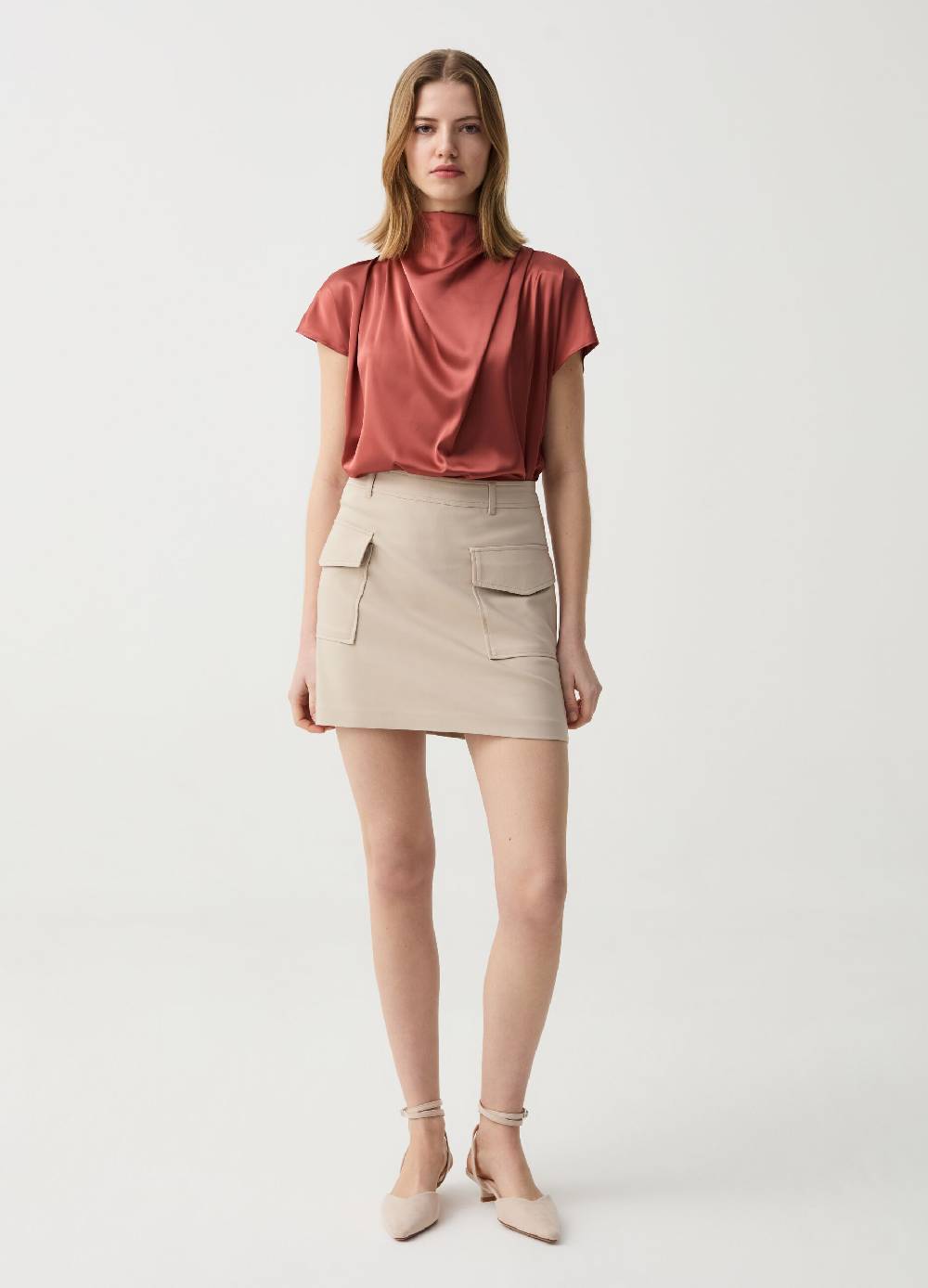 Ovs Blusa In Satin Collo Alto Con Drappeggio