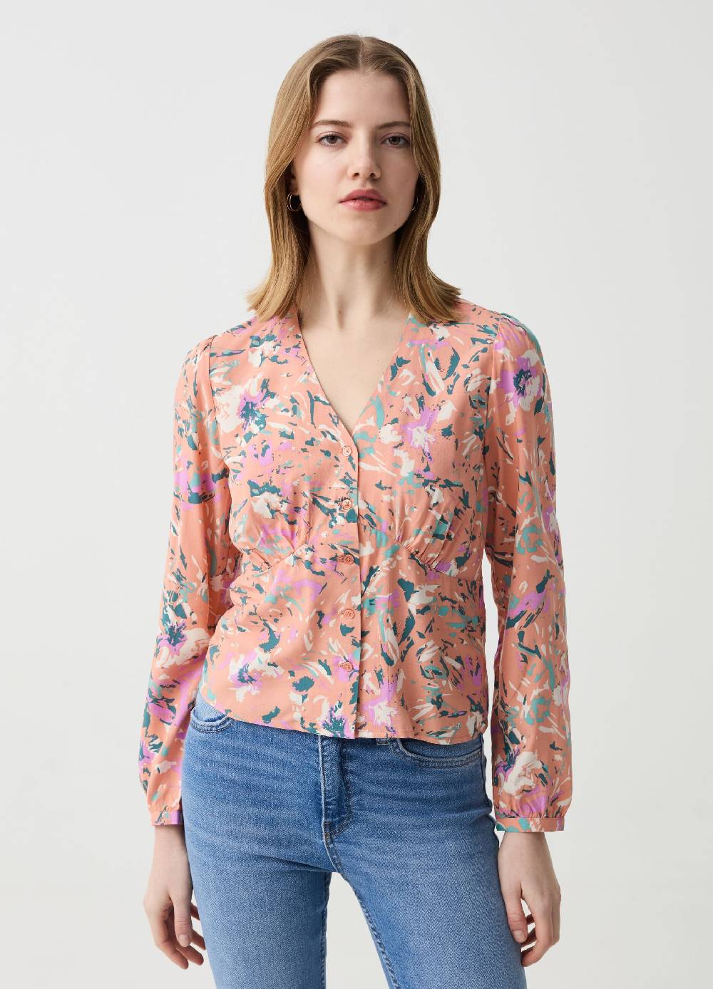 Ovs Blusa in viscosa con fantasia scollo a V