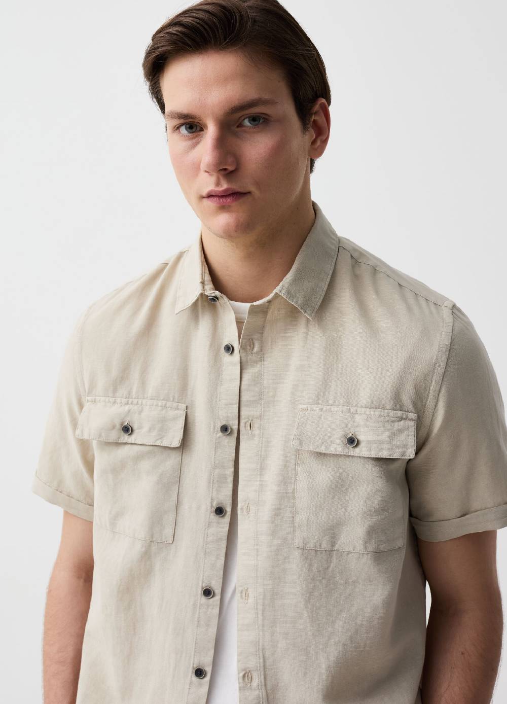 Ovs Camicia A Maniche Corte In Cotone E Lino