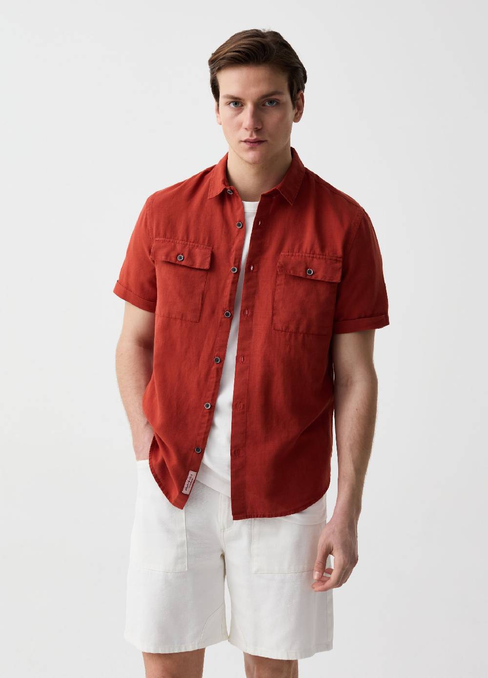 Ovs Camicia A Maniche Corte In Cotone E Lino
