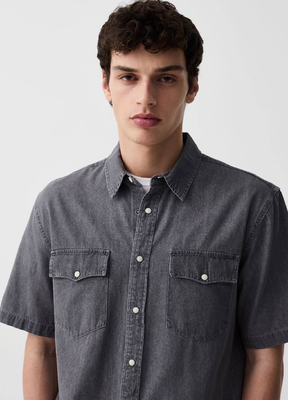 Ovs Camicia A Maniche Corte In Denim Con Tasche