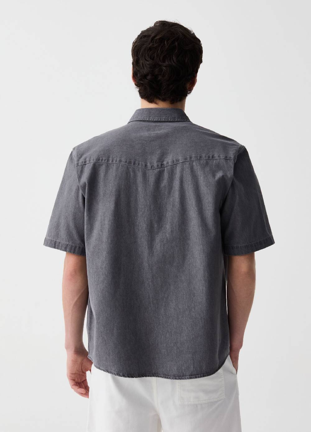 Ovs Camicia A Maniche Corte In Denim Con Tasche