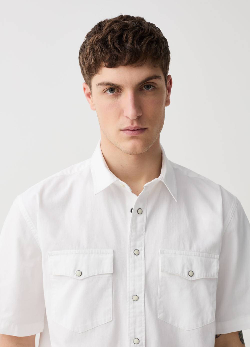 Ovs Camicia A Maniche Corte In Denim Tinta Unita