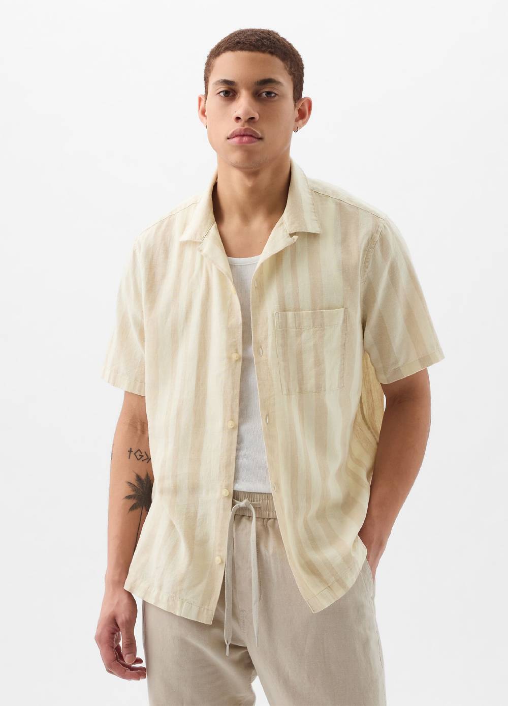 Ovs Camicia a maniche corte in lino e cotone