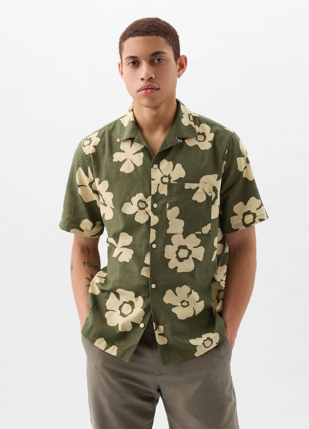Ovs Camicia a maniche corte in lino e cotone