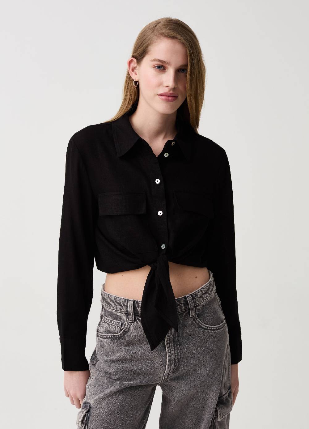 Ovs Camicia Cropped Con Nodo