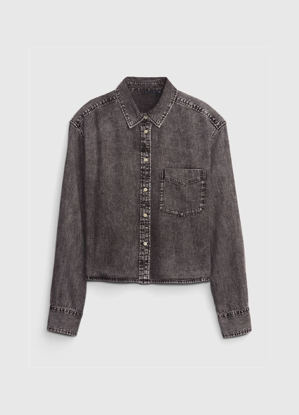 Ovs Camicia Cropped In Denim Con Tasca