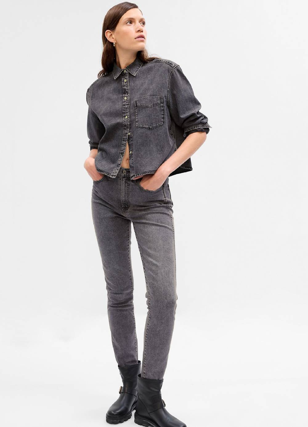 Ovs Camicia cropped in denim con tasca