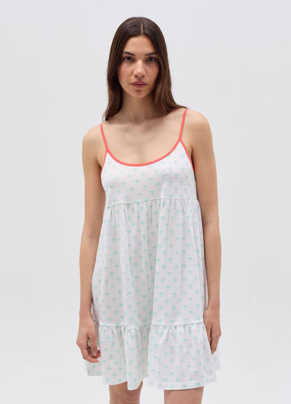 Ovs Camicia da notte con balza stampa palme