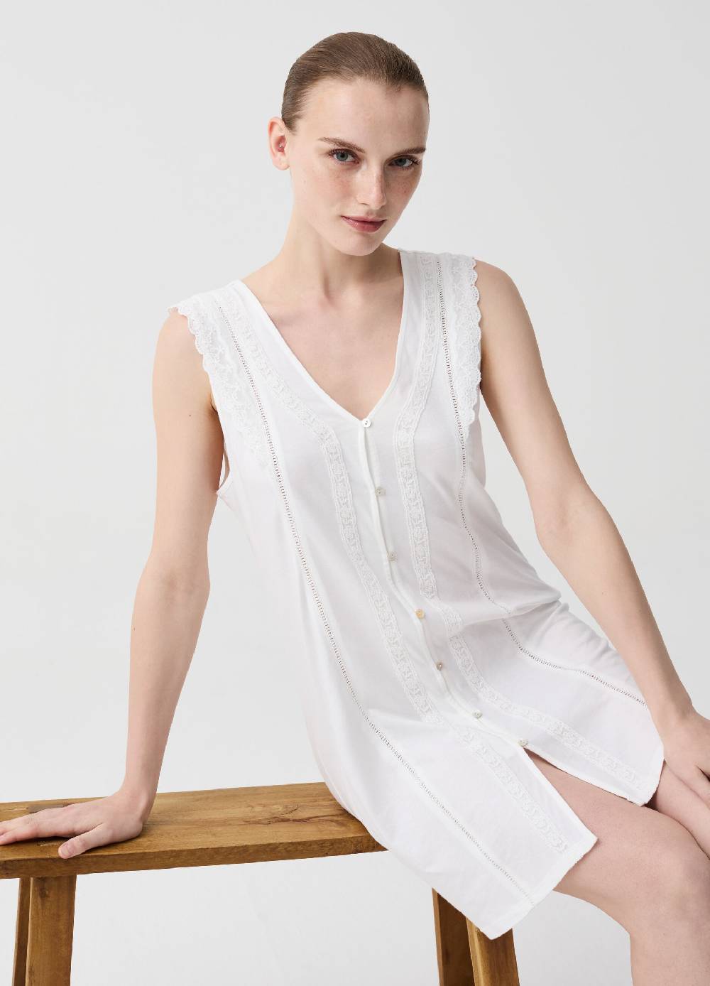 Ovs Camicia da notte con pizzo e bottoni