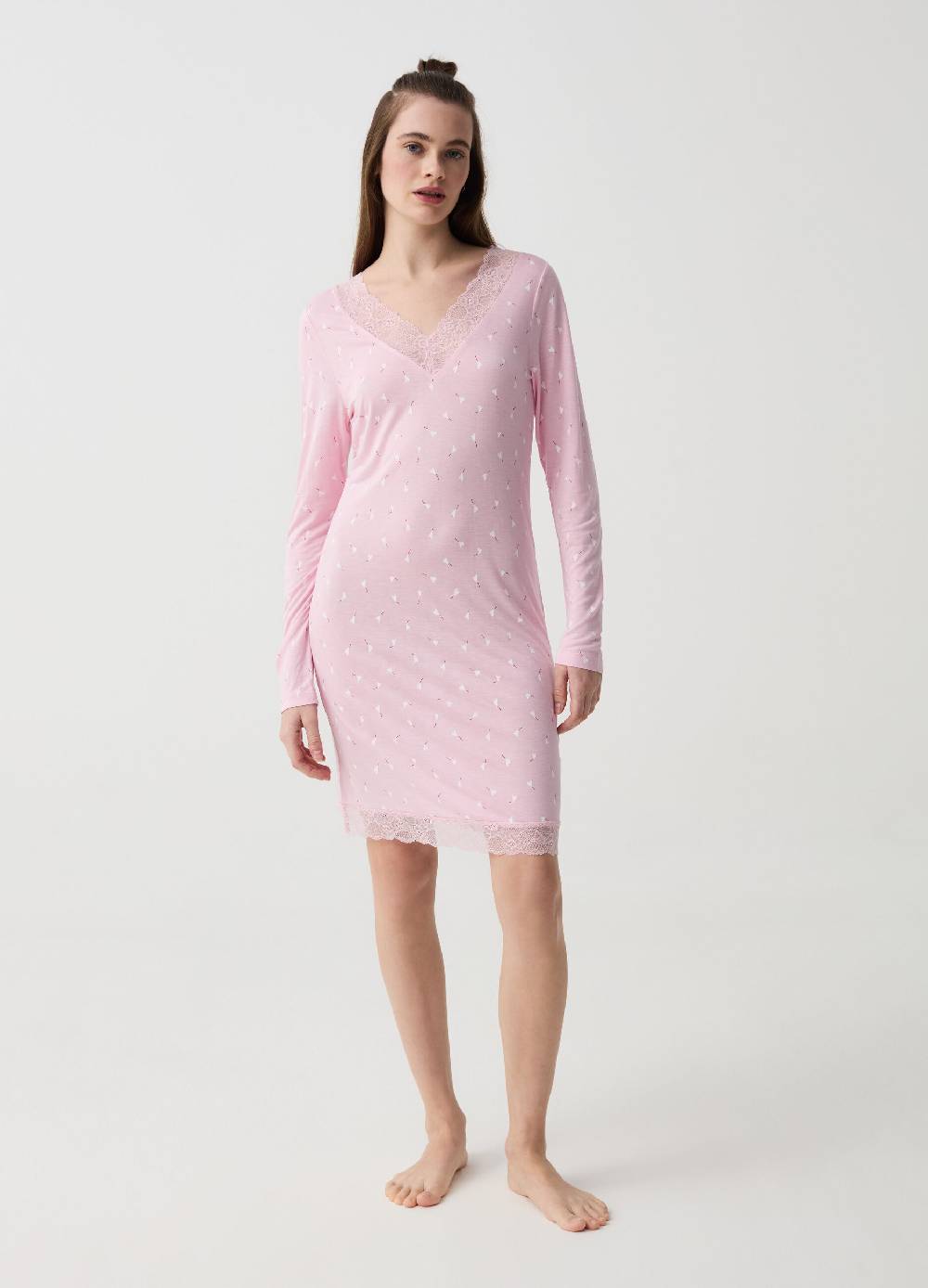 Ovs Camicia da notte con pizzo fantasia cuori