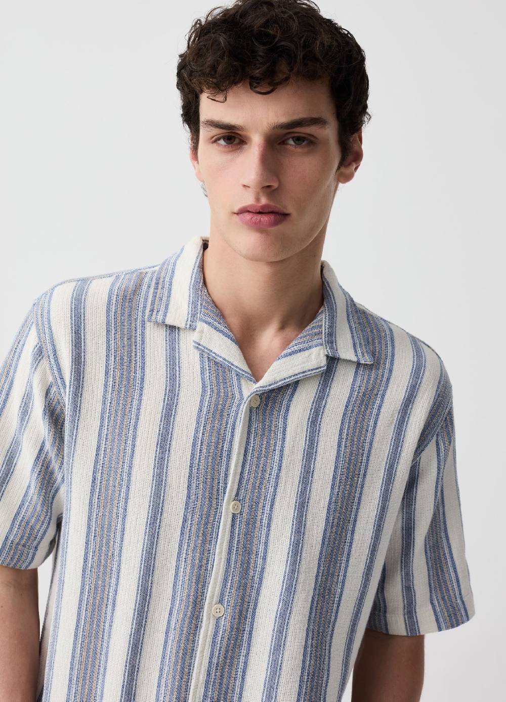 Ovs Camicia Garzata A Righe Con Maniche Corte