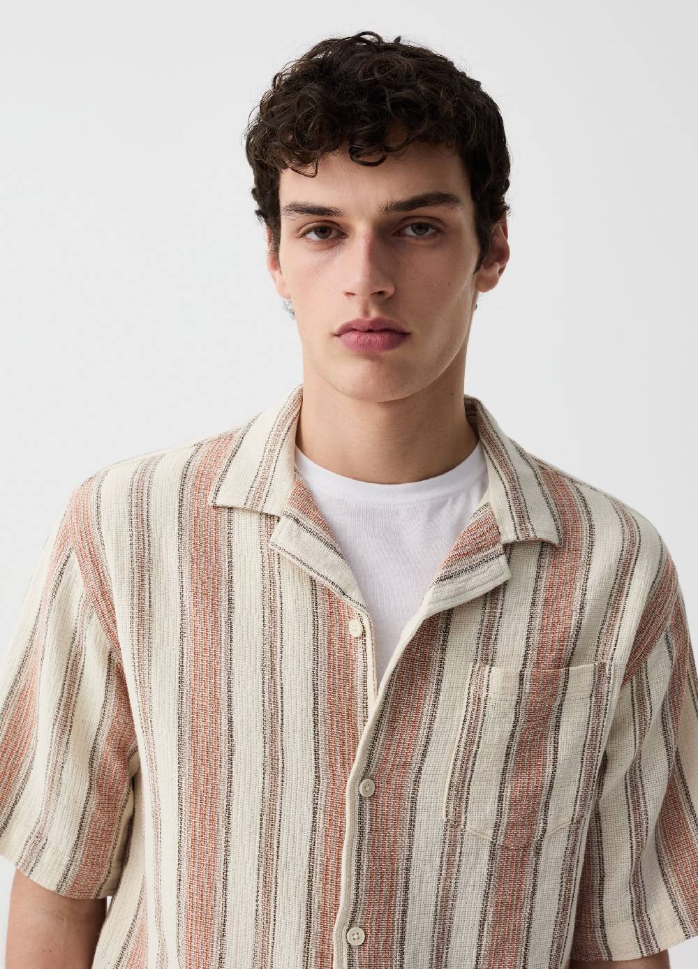 Ovs Camicia Garzata A Righe Con Maniche Corte