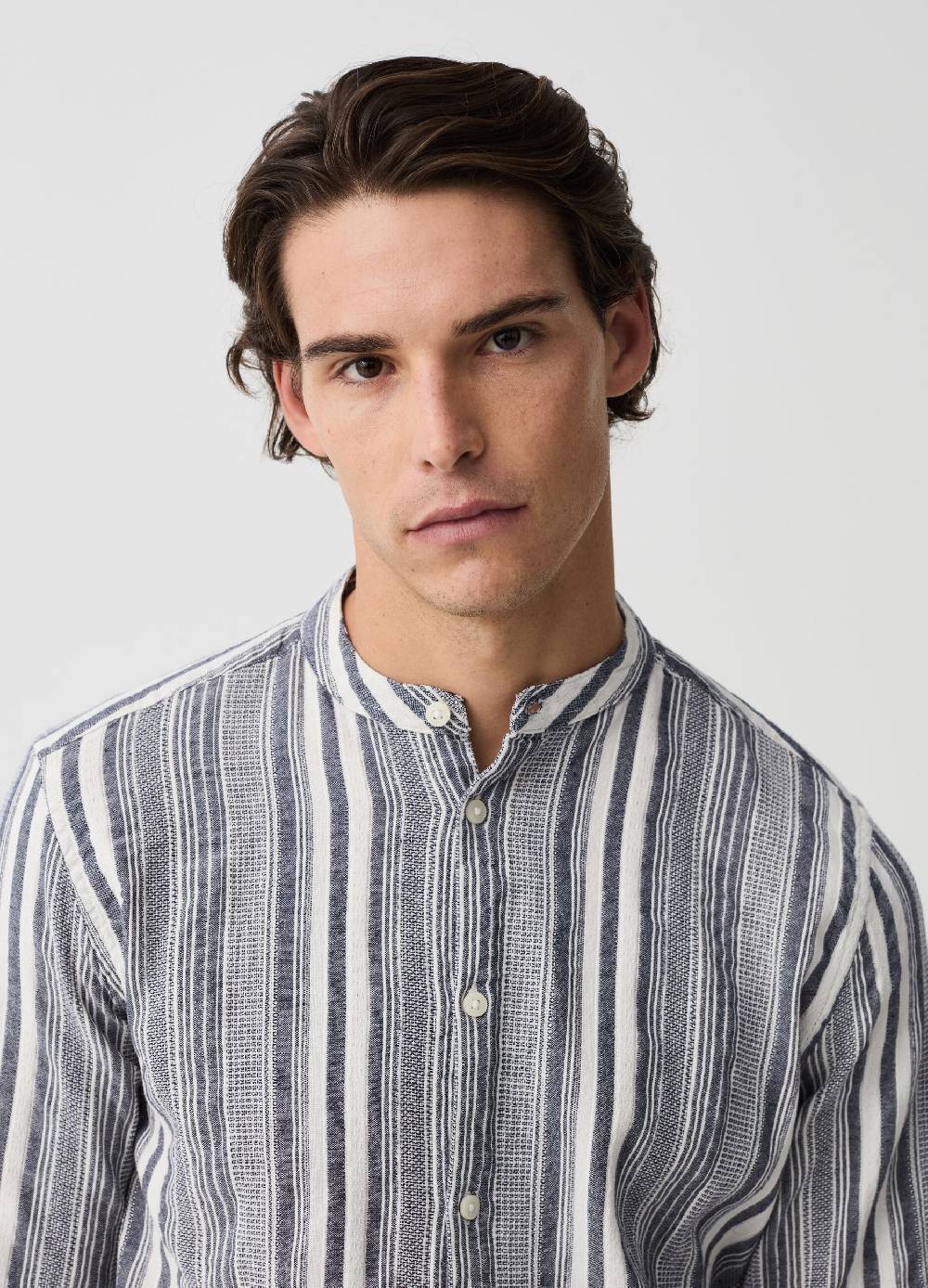 Ovs Camicia In Cotone A Righe Collo Alla Coreana