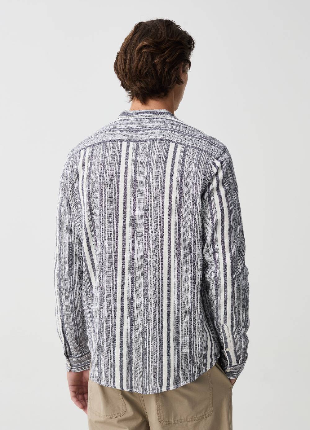 Ovs Camicia In Cotone A Righe Collo Alla Coreana