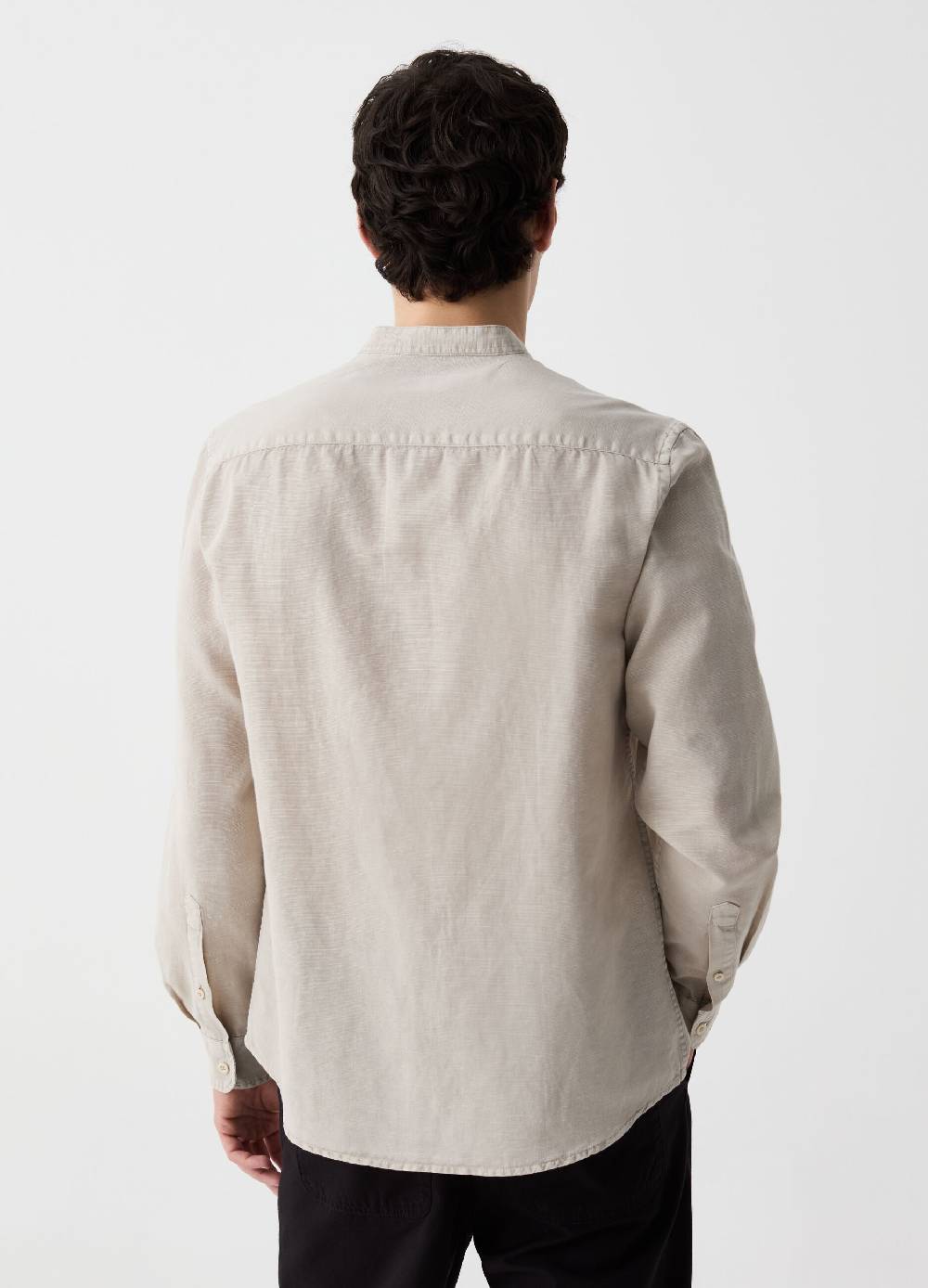 Ovs Camicia In Cotone E Lino Collo Alla Coreana