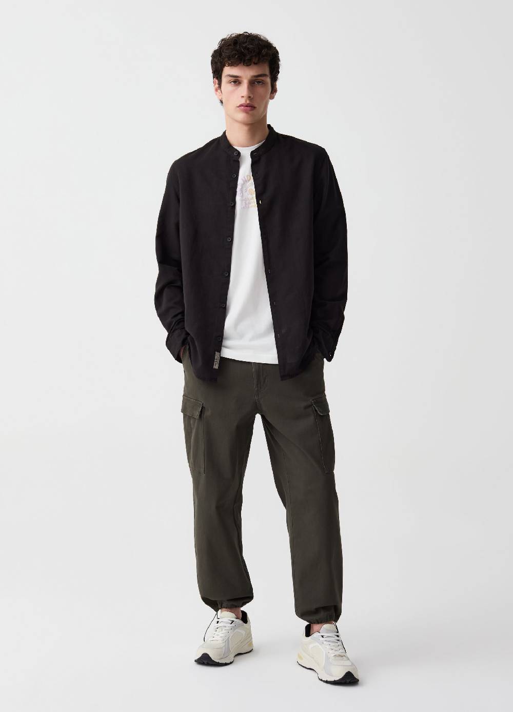 Ovs Camicia In Cotone E Lino Collo Alla Coreana