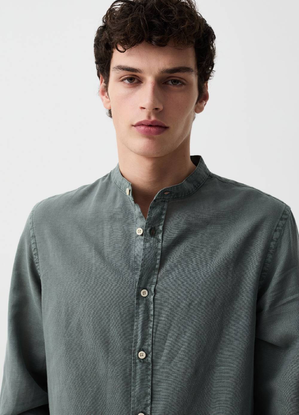 Ovs Camicia In Cotone E Lino Collo Alla Coreana