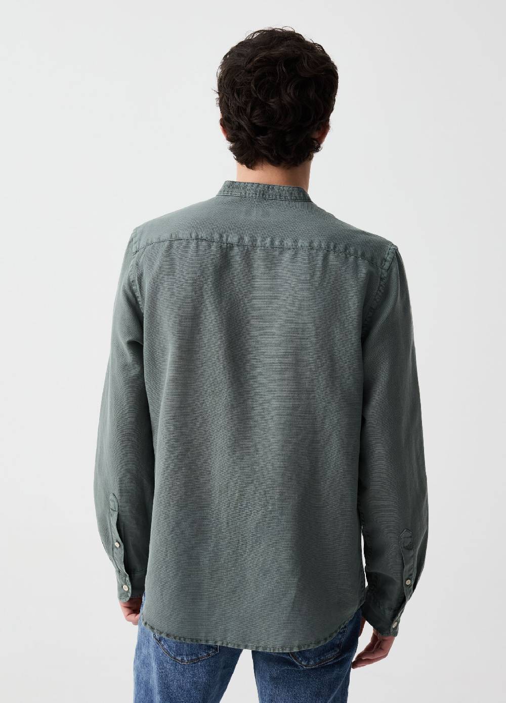 Ovs Camicia In Cotone E Lino Collo Alla Coreana