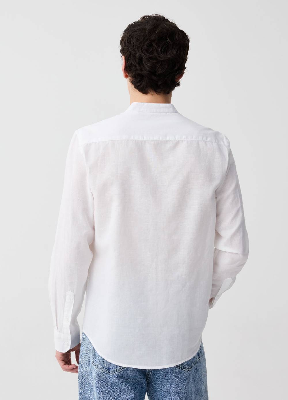Ovs Camicia In Cotone E Lino Collo Alla Coreana