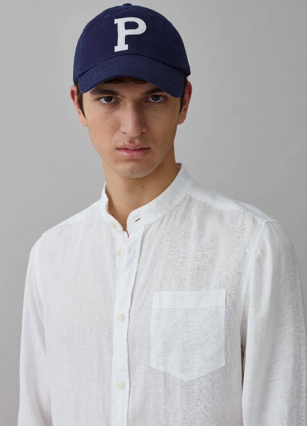 Ovs Camicia In Lino Con Collo Alla Coreana