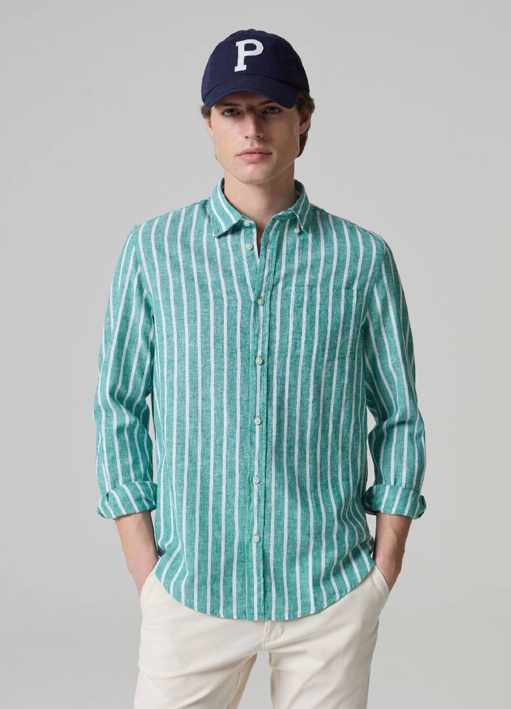 Ovs Camicia in lino e cotone a righe con tasca