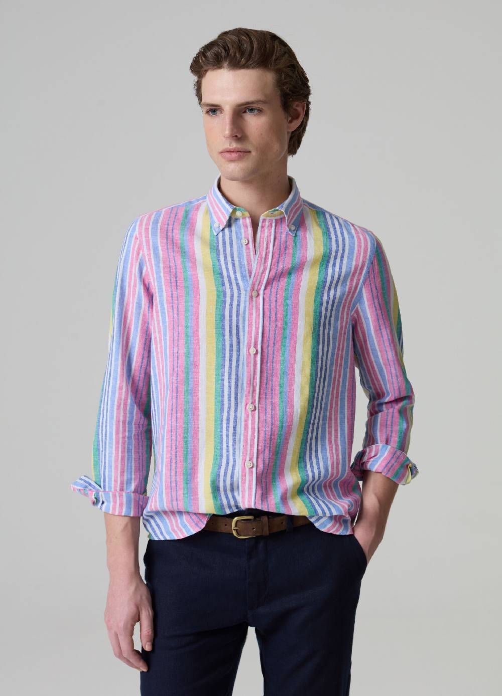 Ovs Camicia in lino e cotone a righe multicolor